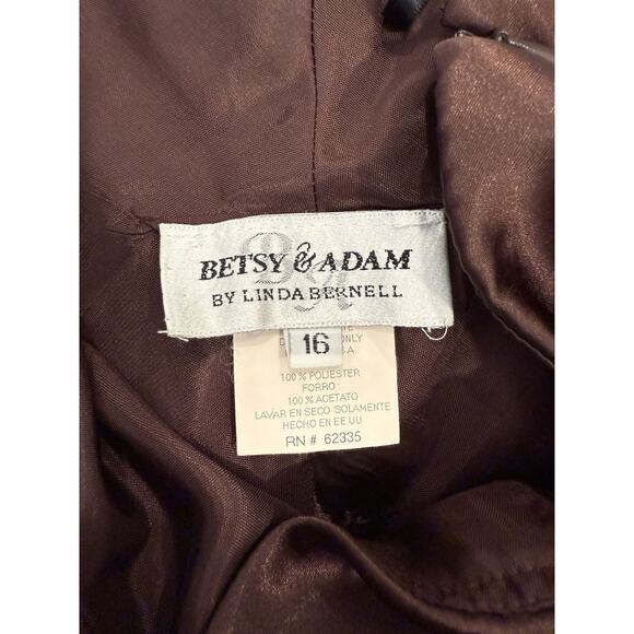 VNTG Betsey And Adam Sheer Halter Chocolate Brown Gown Size 16 - Picture 9 of 13